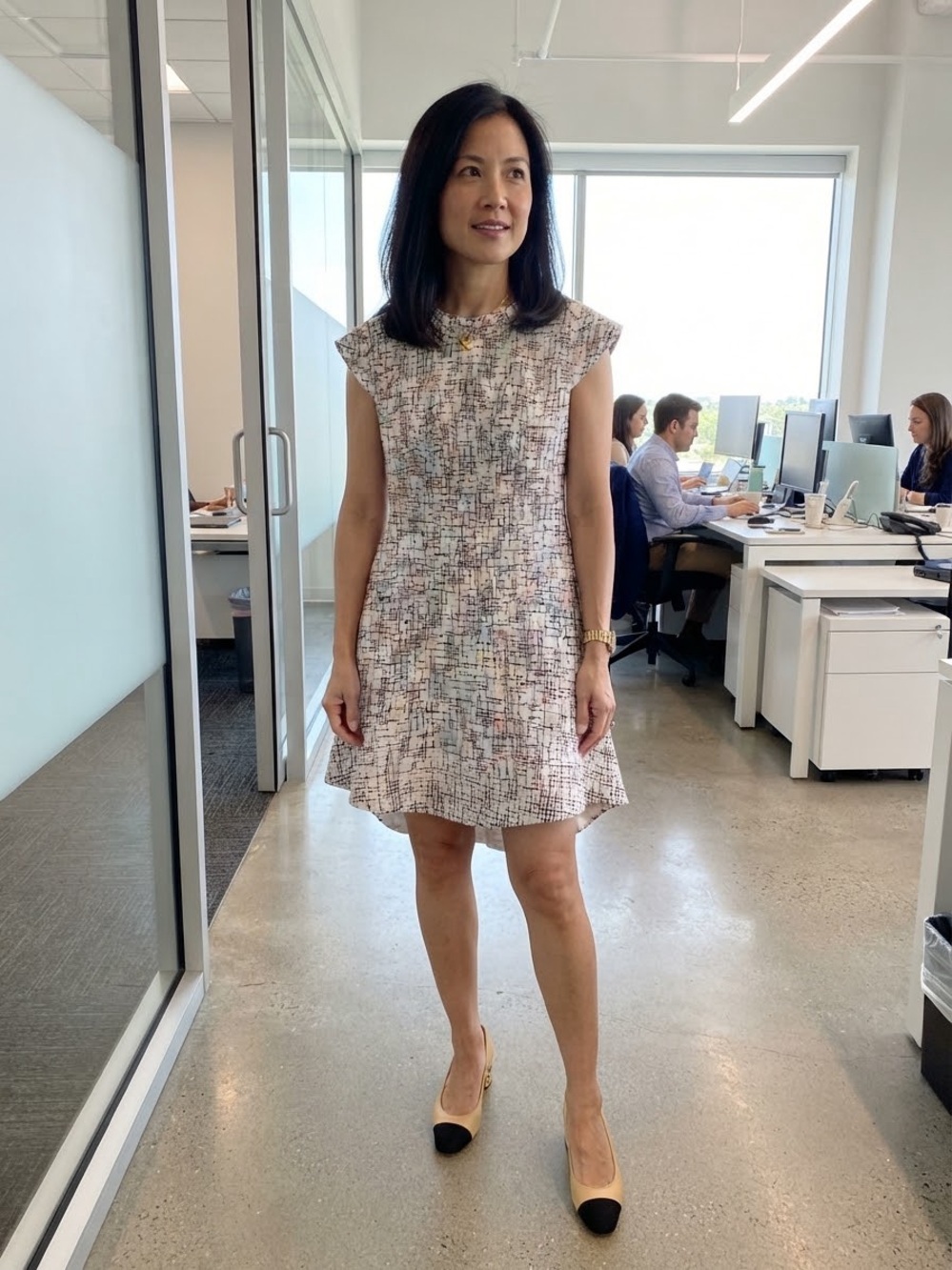 CHANEL Multi-Pastel Tweed Midi Shift Dress
